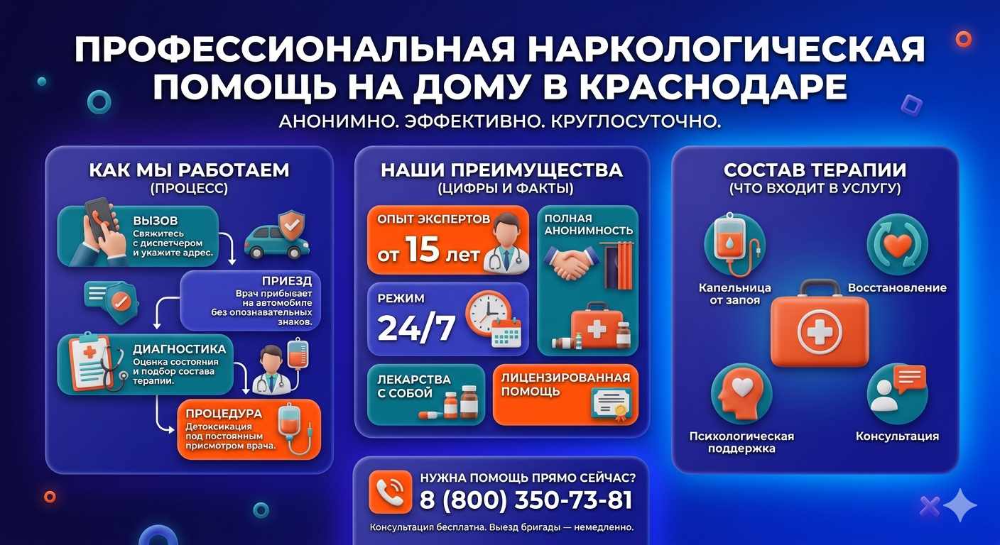 Инфографика о принципах лечения алкоголизма на дому в Мичуринске: этапы вызова нарколога, преимущества анонимной детоксикации и состав медицинской помощи.